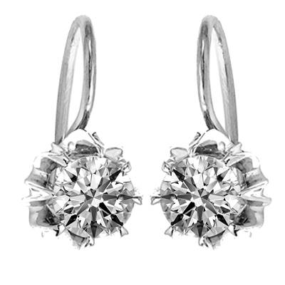 14k Solid White Gold Lab Grown E VVS1 Diamond Russian style Earrings 1.80 ct  #E1738