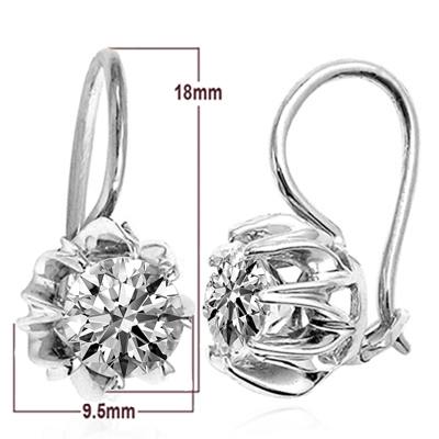 14k Solid White Gold Lab Grown E VVS1 Diamond Russian style Earrings 1.80 ct  #E1738