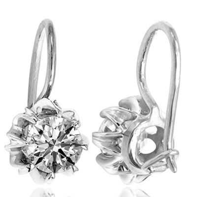 14k Solid White Gold Lab Grown E VVS1 Diamond Russian style Earrings 1.80 ct  #E1738