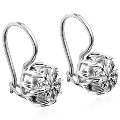 14k Solid White Gold Lab Grown E VVS1 Diamond Russian style Earrings 1.80 ct  #E1738