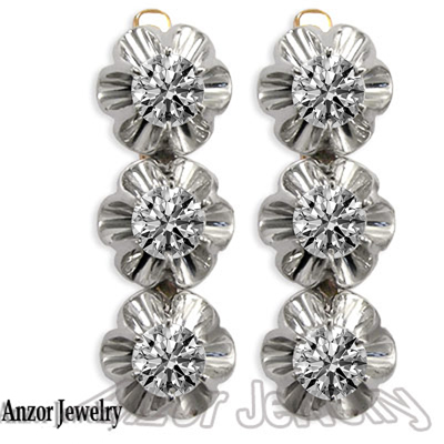 Russian Style Sapphire & Diamond Earrings 585 E1746