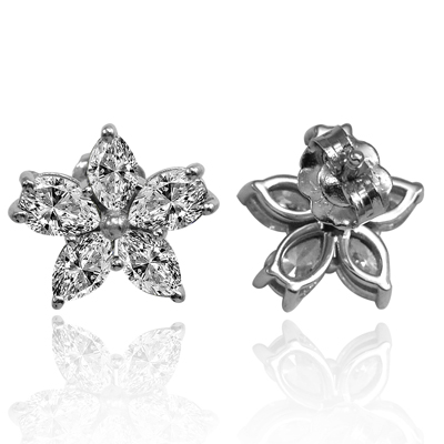 18K Gold Lab Grown Diamond Flower Earrings
