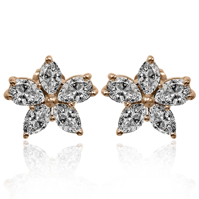 14K Gold Lab Grown Diamond Flower Earrings E1750
