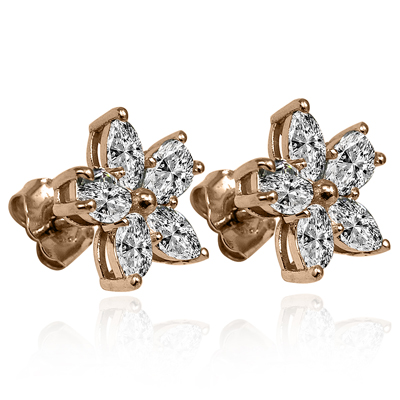 14K Gold Lab Grown Diamond Flower Earrings E1750