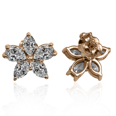 14K Gold Lab Grown Diamond Flower Earrings E1750