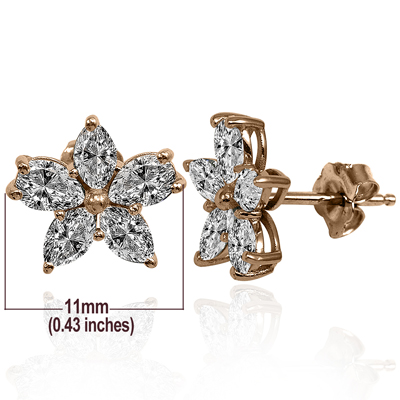 14K Gold Lab Grown Diamond Flower Earrings E1750