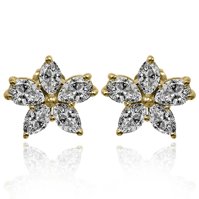 14K Gold Lab Grown Diamond Flower Earrings E1751