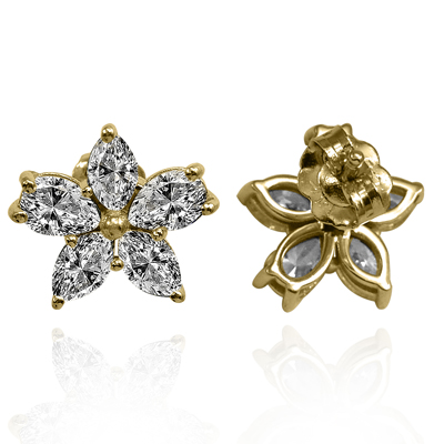 14K Gold Lab Grown Diamond Flower Earrings E1751