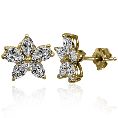 14K Gold Lab Grown Diamond Flower Earrings E1751