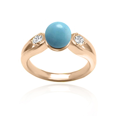 Genuine Turquoise Split Shank Ring with Diamonds in 14k Rose Gold F SI1 #R2267