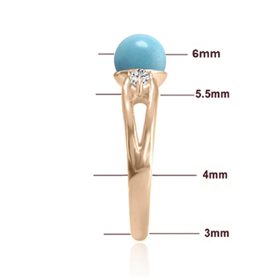 Genuine Turquoise Split Shank Ring with Diamonds in 14k Rose Gold F SI1 #R2267