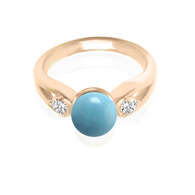 Genuine Turquoise Split Shank Ring with Diamonds in 14k Rose Gold F SI1 #R2267