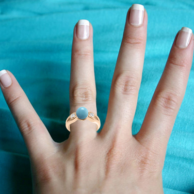 Genuine Turquoise Split Shank Ring with Diamonds in 14k Rose Gold F SI1 #R2267