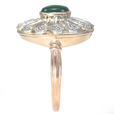 14k Solid Rose and White Gold Genuine Green Onyx Russian Style Rings