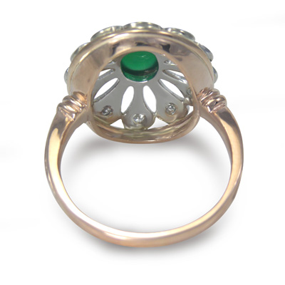 14k Solid Rose and White Gold Genuine Green Onyx Russian Style Rings
