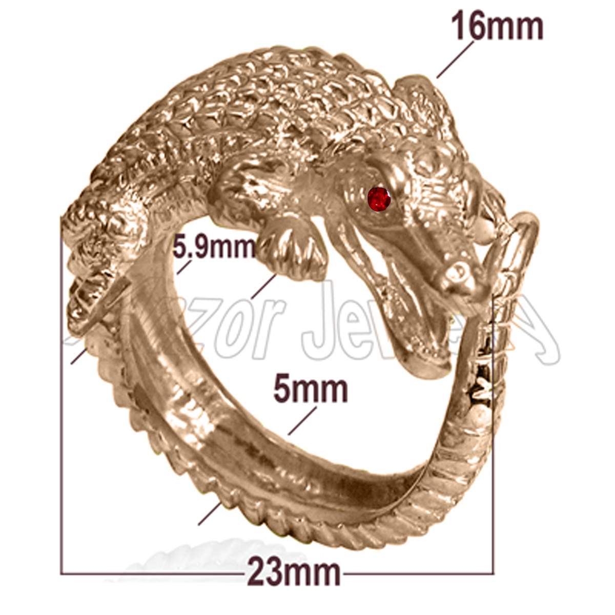 14k Solid Rose Gold Crocodile Ruby Ring for Men's and Women's #R2004