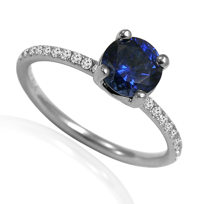 18k Gold Genuine Ceylon Sapphire Diamond Engagement Ring #R2024