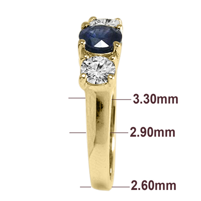14k Solid Yellow Gold Sapphire Diamond Three Stone Ring #R2025