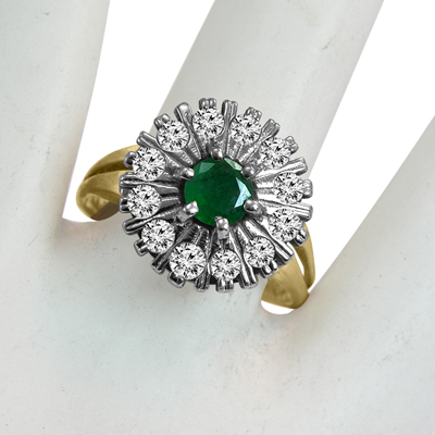Russian Style Diamond and Emerald Ring in 14K Gold  #R2030 Russian Style Diamond and Emerald Ring in 14K Gold  #R2030