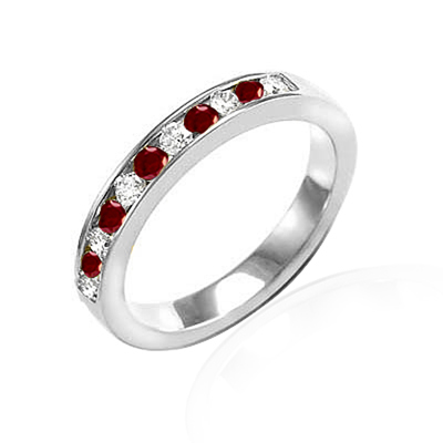14k Solid White Gold Genuine Diamond & Ruby Eternity Band Ring #R2038