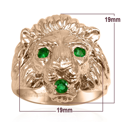 Heavy Men's Ring 14k Solid Rose Gold Genuine Colombia Fine Quality Emerald Lion Ring size 7 to 14  Available in any stone