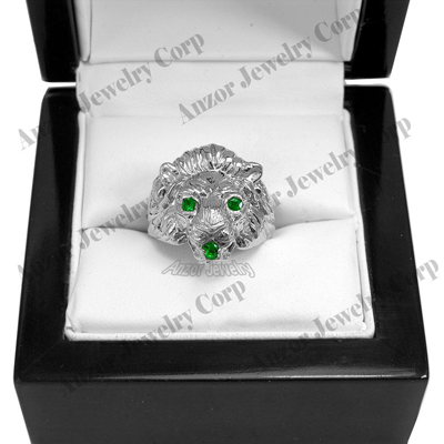 Heavy Men's Ring 14k Solid White Gold Genuine Colombia Fine Quality Emerald Lion Ring size 7 to 14 Available in any stone 