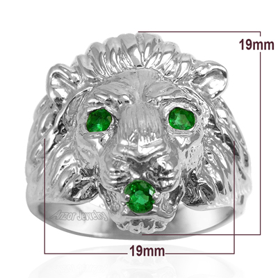 Heavy Men's Ring 14k Solid White Gold Genuine Colombia Fine Quality Emerald Lion Ring size 7 to 14 Available in any stone 
