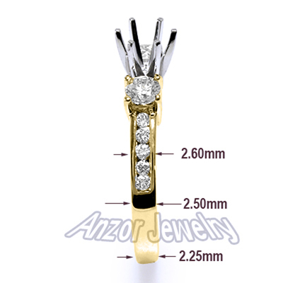 14k Solid White and Yellow Gold Genuine .55ct round cut diamond semi mount engagement ring. Idea for 0.25ct to 0.50ct Center Stone.