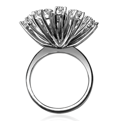 14k Solid White Gold Diamond Russian Style Flower Ring #R2055