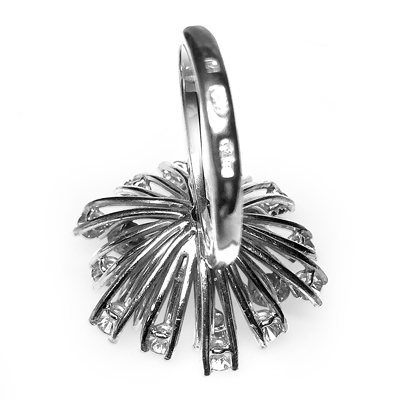 14k Solid White Gold Diamond Russian Style Flower Ring #R2055