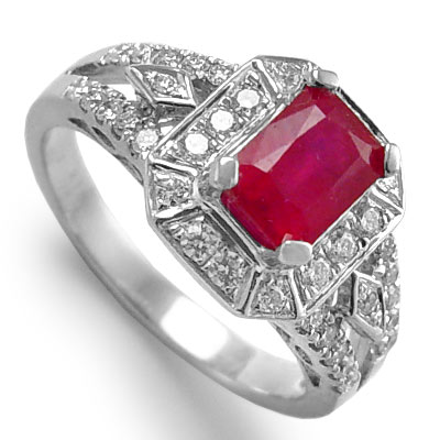 Platinum Genuine  Ruby And Diamond Engagement Ring