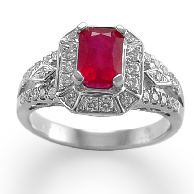 Platinum Genuine  Ruby And Diamond Engagement Ring