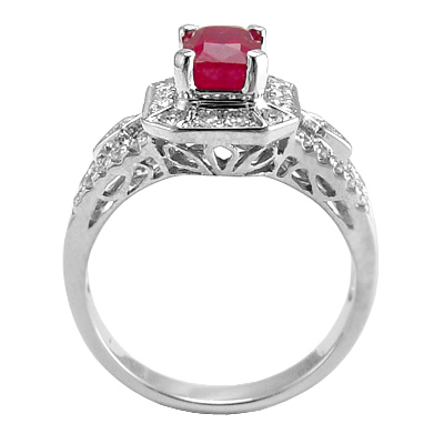 Platinum Genuine  Ruby And Diamond Engagement Ring