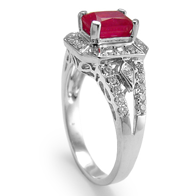 Platinum Genuine  Ruby And Diamond Engagement Ring