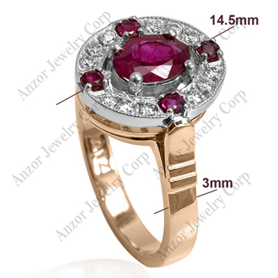 14k Solid Rose and White Gold .25 CT. G- VS2 Diamond 1.25CT. Ruby, Russian Style Ring<br>Zinaida design.