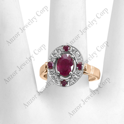 14k Solid Rose and White Gold .25 CT. G- VS2 Diamond 1.25CT. Ruby, Russian Style Ring<br>Zinaida design.