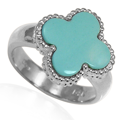 14k Solid White Gold Genuine Turquoise Ring #R2102