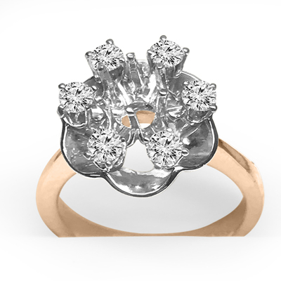 14k Solid Rose and White Gold Diamond Semi-Mount Flower Ring