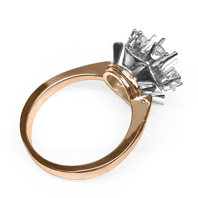 14k Solid Rose and White Gold Diamond Semi-Mount Flower Ring