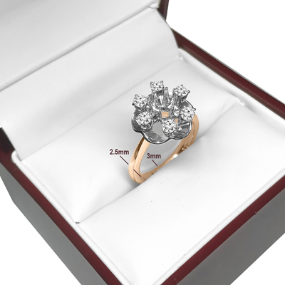 14k Solid Rose and White Gold Diamond Semi-Mount Flower Ring