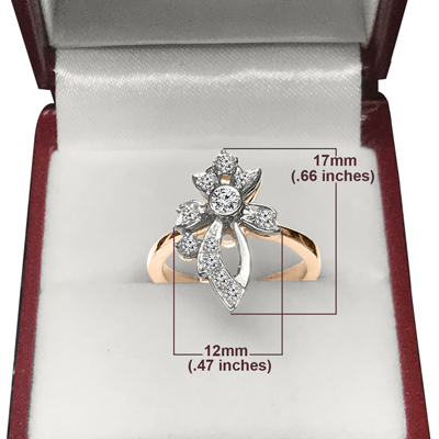 Russian Style 14k Solid Rose and White Gold Fleur De Lis Genuine Diamond Ring #R2083