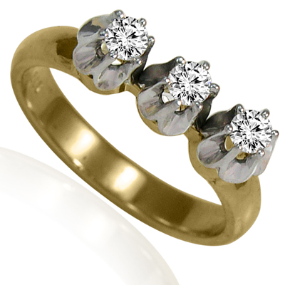 14k Yellow & White Gold Genuine Diamond Russian Style Ring