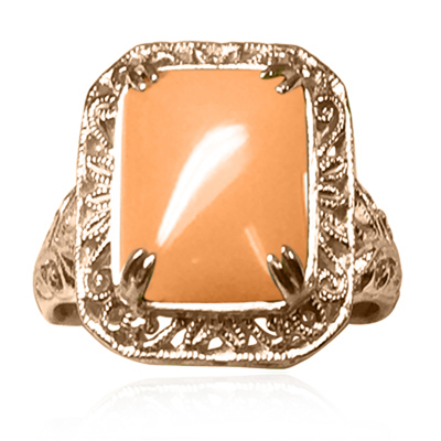 14k Solid Yellow Gold Genuine Coral Ring