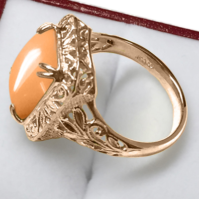 14k Solid Yellow Gold Genuine Coral Ring
