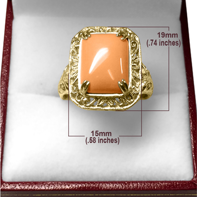 14k Solid Yellow Gold Genuine Coral Ring