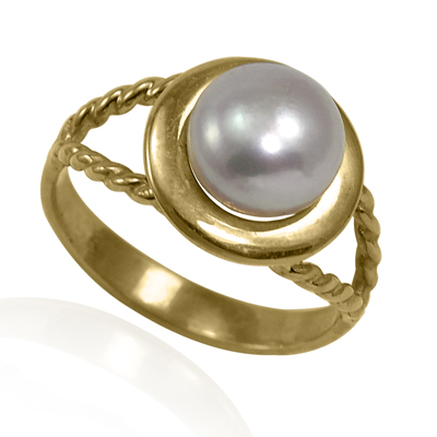 14k Solid Gold Design Genuine white Pearl Ring #R2099