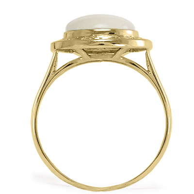 14k Solid Yellow Gold Greek Key Genuine Mother of Pearl Ring 10mm