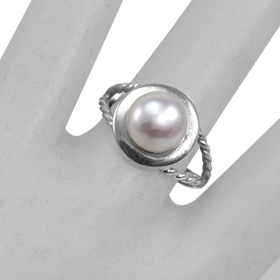 14k Solid White Gold Design Genuine white Pearl Ring #R2103
