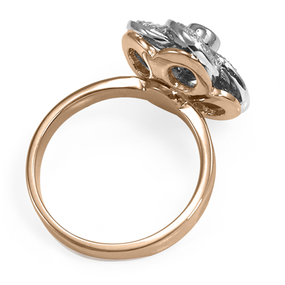 14k Solid Rose and White Gold Genuine Diamond Flower Russian style Ring #R2107