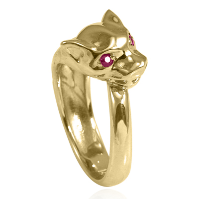 14k Solid Yellow Gold with Genuine Burma Ruby Cat Head Ring